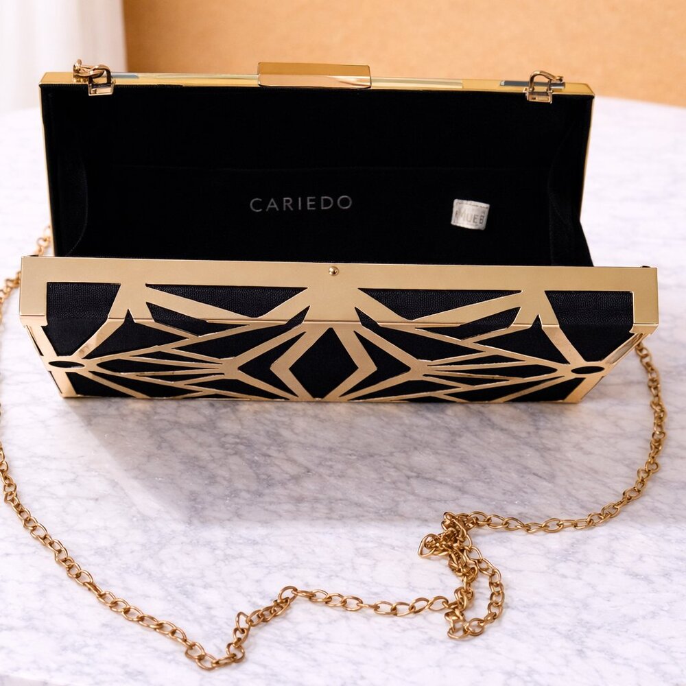 🖤✨ Black & Gold Geometric Clutch – Cariedo | Like New